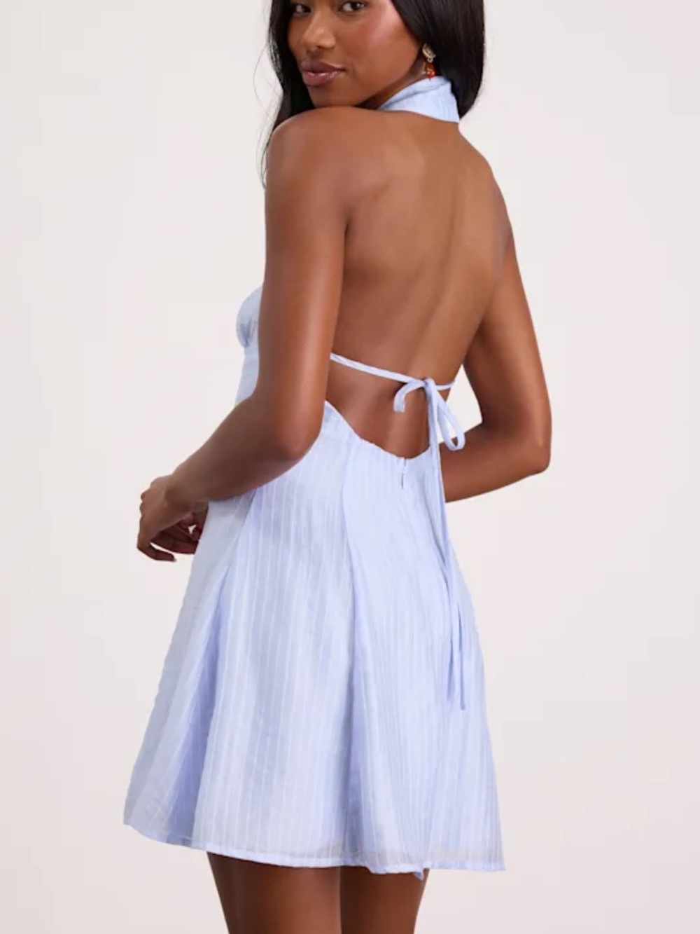 Light Blue Striped Collared Mini Dress - Picture 3 of 5